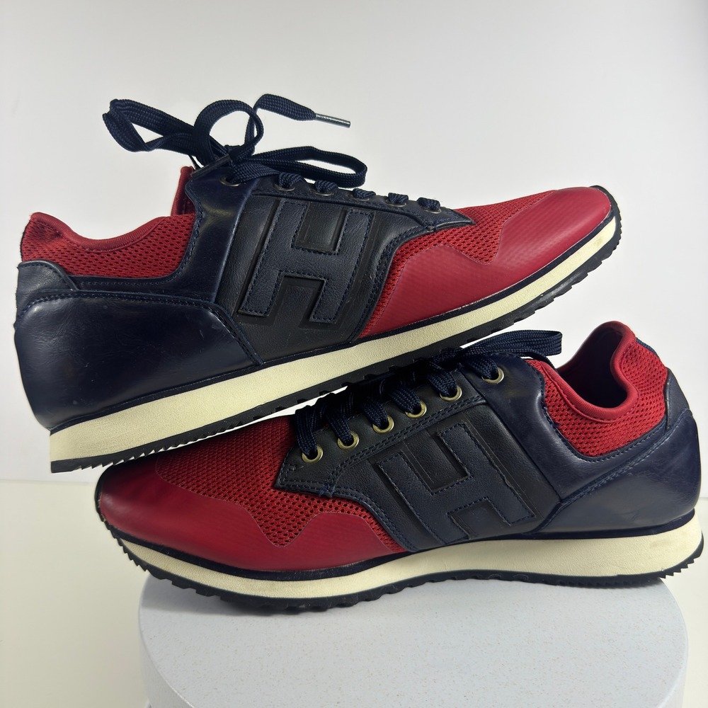 Tommy Hilfiger Mens Red Navy Blue Mesh Low Top Runner Sneakers Shoes 11 - Picture 10 of 14